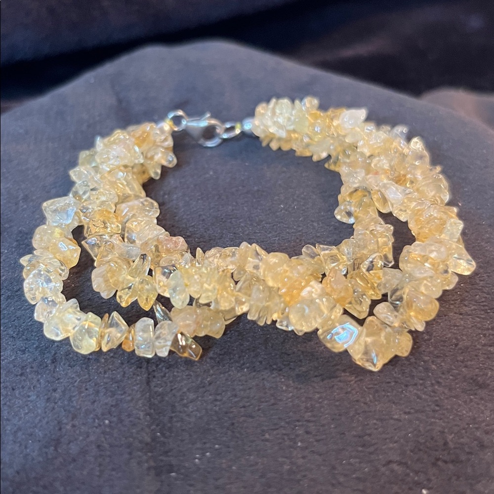 3 Row Natural Citrine Rock Bracelet with 925 Silver Clasp 7.25” - Picture 2 of 7